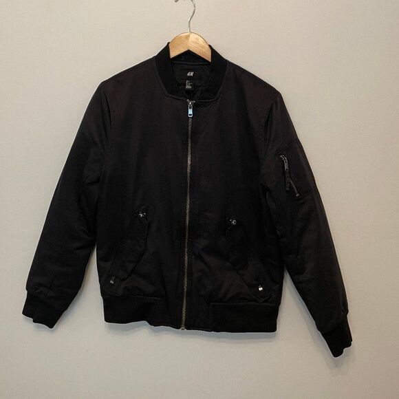 New H&M Black Lightweight Bomber Jacket Size S - Picture 1 of 5